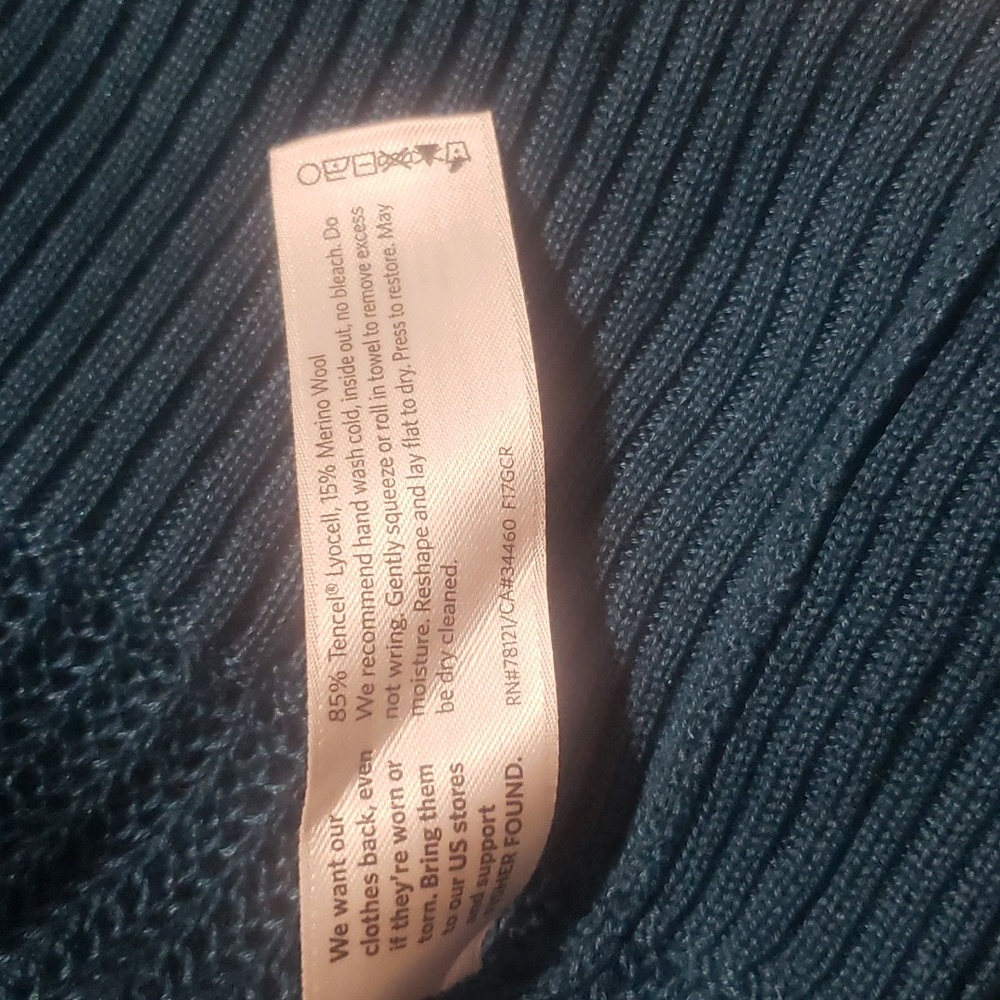 Eileen Fisher Blue Open Knit Swearer V Neck Merino Wool Blend Long Sleeve - Picture 4 of 4